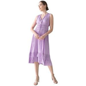 NWT White House Black Market Womens Pleated Lavender Sleeveless Midi Dress